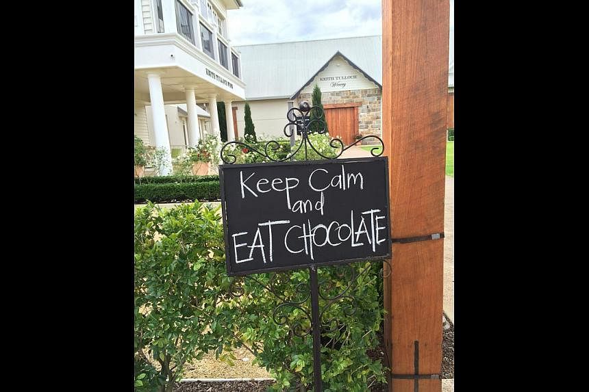 A sign outside a chocolatier next to the Keith Tulloch Winery in Hunter Valley, New South Wales. -- ST PHOTO: MELISSA HENG
