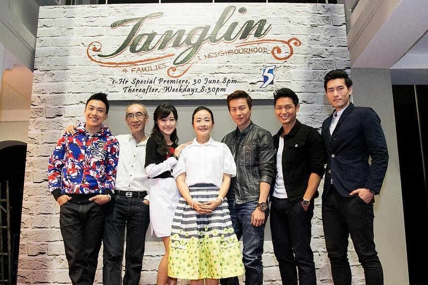 (From left) The Tong family: Charlie Goh, Laurence Pang, Jae Liew, Wee Soon Hui, Nat Ho, Darryl Yong and James Seah.&nbsp;-- PHOTO: CHANNEL 5&nbsp;