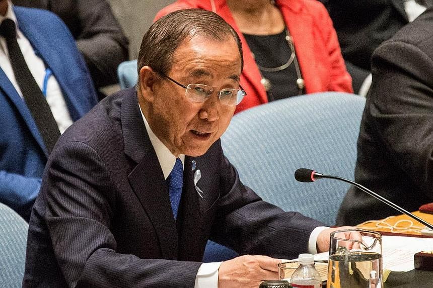United Nations Secretary General Ban Ki Moon speaks at a United Nations Security Council meeting on May 29, 2015 in New York City. Mr Ban on Tuesday began a five-day trip to ex-Soviet Central Asia with a visit to Tajikistan, as advocacy groups presse