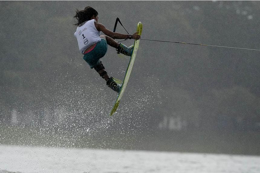 Singapore's Sasha Christian in action during the woman's individual wakeboard competition at the Bedok Reservoir on June 12, 2015. -- ST PHOTO: MARK CHEONG&nbsp;