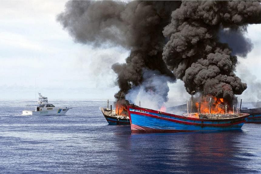 The small Pacific island nation of Palau has set fire to four Vietnamese fishing vessels caught illegally operating in its waters, and delivered a stern warning that it will not tolerate poaching.&nbsp;-- PHOTO:&nbsp;AFP PHOTO / RICHARD BROOKS / THE 