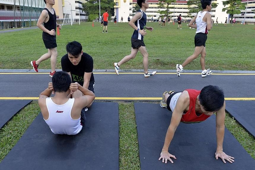 The Singapore Armed Forces (SAF) has shelved boot camp plans for reservist servicemen who skip their mandatory military fitness test three times. -- PHOTO: ST FILE&nbsp;