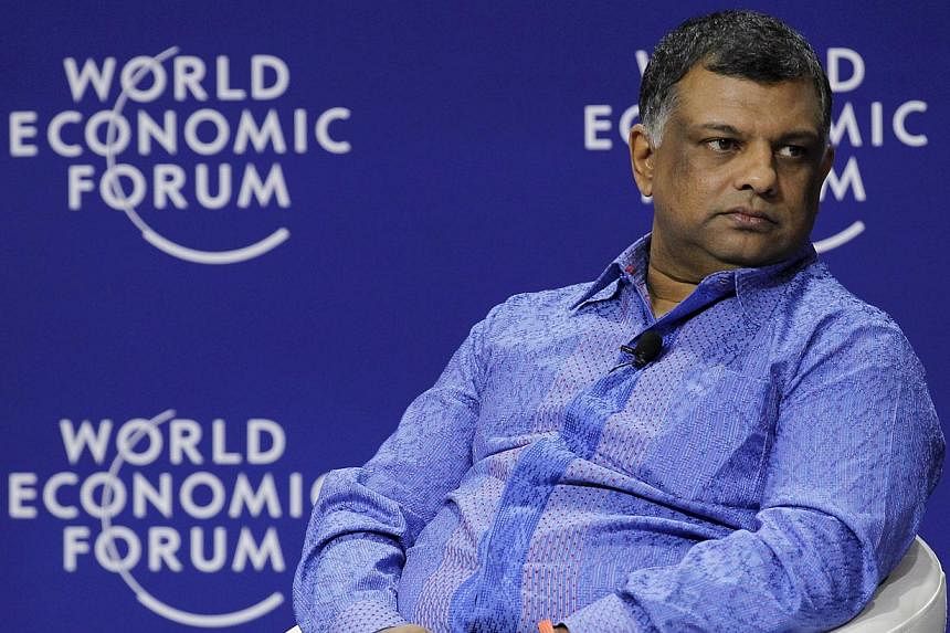 AirAsia Group Chief Executive Officer Tony Fernandes looks on during a televised session of World Economic Forum on East Asia in Jakarta, on April 20, 2015. -- PHOTO: REUTERS
