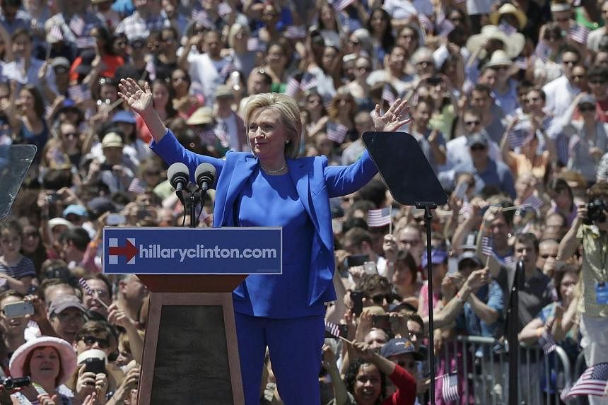 US Democratic presidential candidate Hillary Clinton delivering her "official launch speech" at a campaign kick off rally in Franklin D. Roosevelt Four Freedoms Park on Roosevelt Island in New York City, June 13, 2015. -- PHOTO: REUTERS