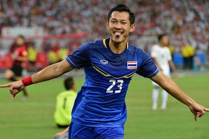Thailand's Pombubpha Chananan celebrates scoring their second goal against Myanmar in their SEA games final at the National Stadium on June 15, 2015.&nbsp;Thailand extended their stranglehold over regional football, cruising to a 3-0 win over Myanmar