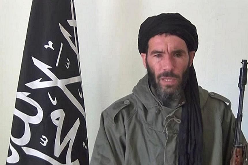 A file photograph taken on Jan 17, 2013, an undated grab from a video obtained by ANI Mauritanian news agency, reportedly shows former Al-Qaeda in the Islamic Maghreb (AQIM) emir Mokhtar Belmokhtar speaking at an undisclosed location. -- PHOTO: AFP&n