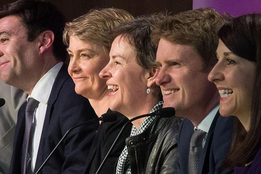 Labour MPs (from left) Andy Burnham, Yvette Cooper, Mary Creagh, Tristram Hunt and Liz Kendall address delegates at the Progress annual conference in central London on May 16, 2015. &nbsp;While Tristram Hunt has yet to publicly put himself forward, h