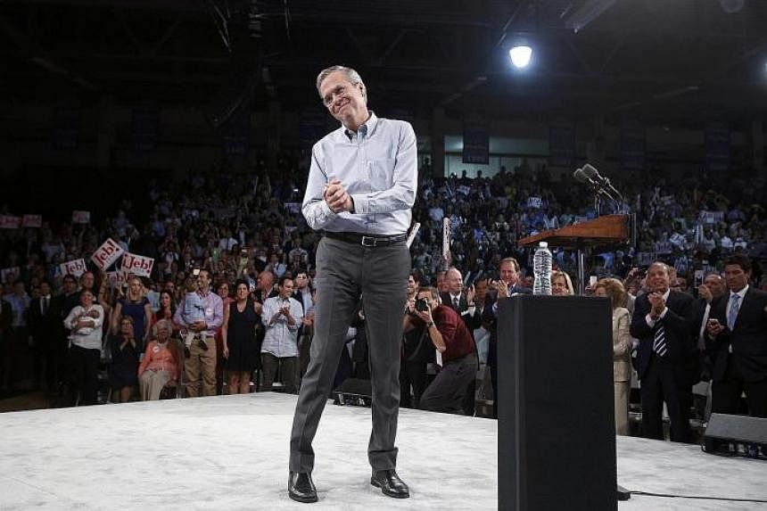 Former Florida governor Jeb Bush acknowledging supporters while formally announcing his campaign for the 2016 Republican presidential nomination during a kick-off rally in Miami, Florida, on Monday.