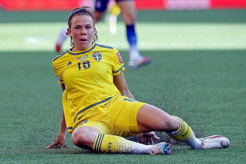 Defender Jessica Samuelsson (right) made sure the US could not breach Sweden's defence in their clash that ended goalless, a result which US striker Abby Wambach attributed to the artificial pitch.