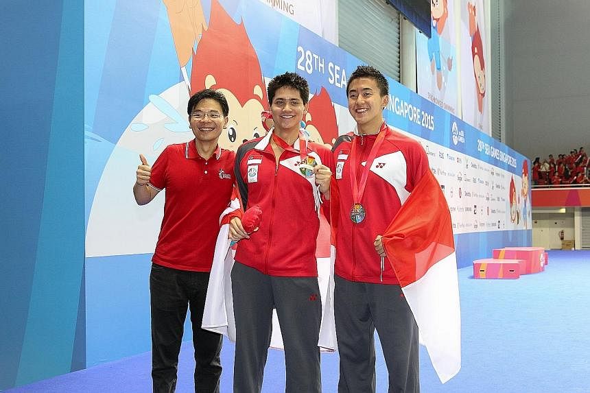 Swimmer Joseph Schooling (left) was due for enlistment this year, but was granted deferment until August next year. Plans are also afoot to facilitate swimmer Quah Zheng Wen's application for deferment.