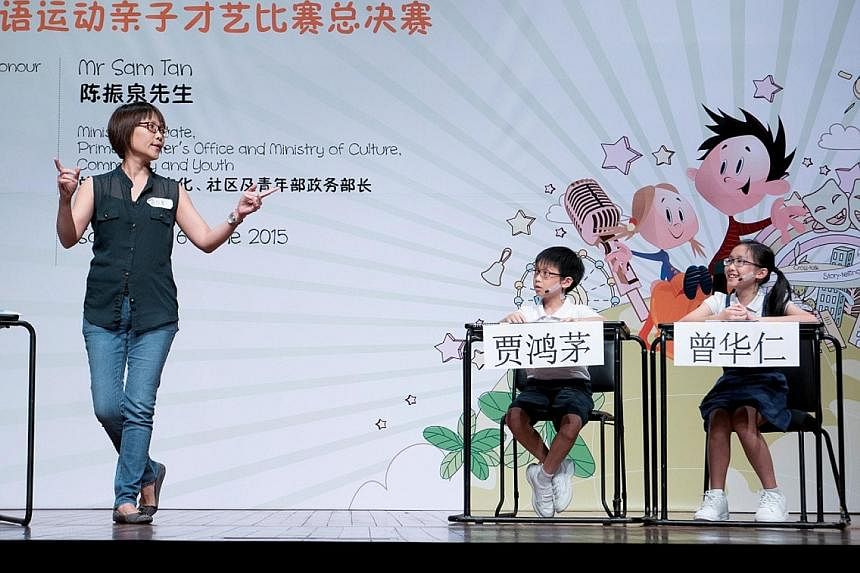 Ms Hazel Chong, her son Li Yu and daughter Kai Han emerged winners at this year's Speak Mandarin Campaign Parent-Child Talent Competition. Last year, Ms Chong and Kai Han clinched the top prize as well.