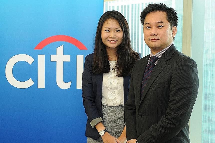 NUS law student and Citi intern Bernice Gan with her mentor Louis Chan, Citi director and deputy general counsel for markets and security services, Asia-Pacific. The scheme offers exposure to bank-related legal work.
