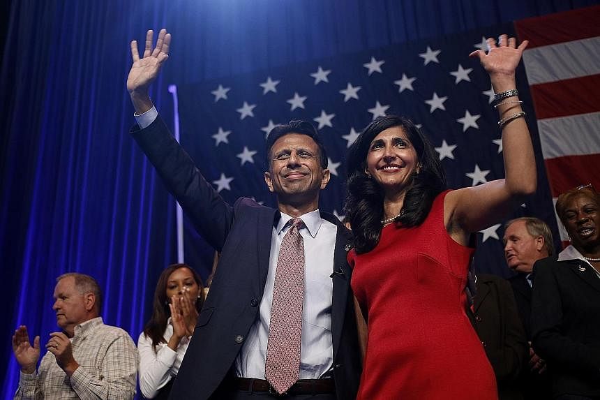 Mr Bobby Jindal, 44, seen here with his wife Supriya, is the first American of Indian descent to make a major presidential bid.