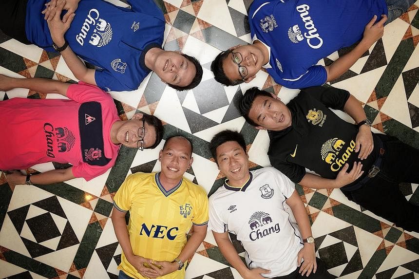 Members of the Singapore Everton Supporters' Club - (clockwise from top right) Daniel Tan, Miki Khoo, Keng Wei Terk, Tommy Low, Eugene Beh and Ronnie Lim - hope to draw fans from other countries to the activities they have arranged to tie in with the