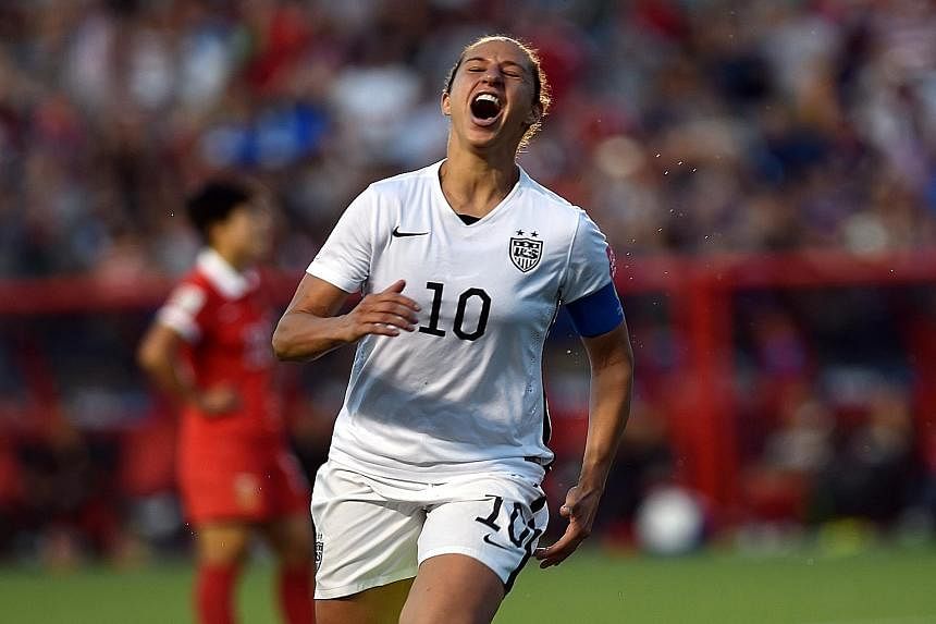 The United States dominated the Women's World Cup quarter-final against China, but had only one goal from midfielder Carli Lloyd (above) to show for their efforts in their triumph in Ottawa. Disappointed France midfielder Claire Lavogez bites Jessica