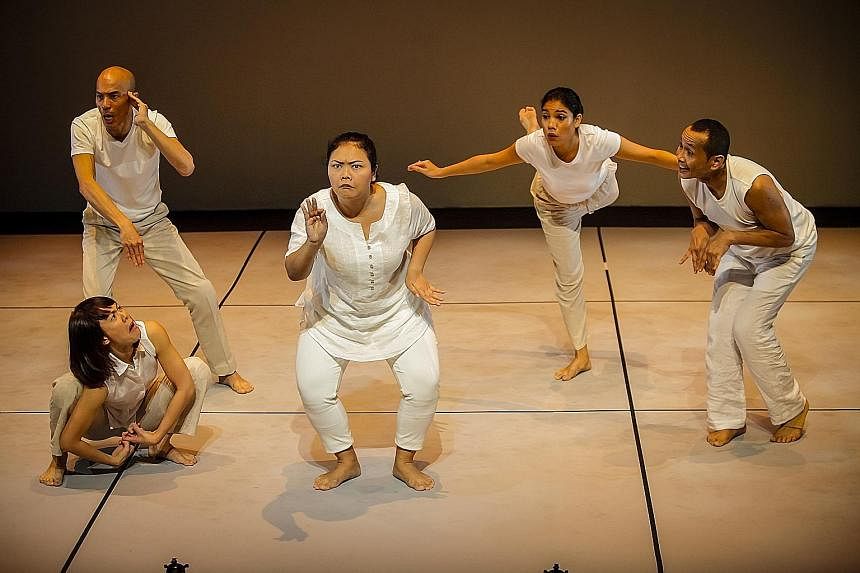 The Singapore cast of Another Country in Moonrat: Tikus Bulan (from far left) Janice Koh (squatting), Lim Yu-Beng, Siti Khalijah, Sharda Harrison and Gani Karim.