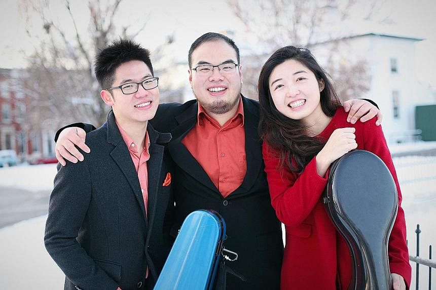 Trio Phoenix, comprising (from left) Alan Choo, Akkra Yeunyonghattaporn and Yeh Tzu-jou, perform in Singapore tonight.