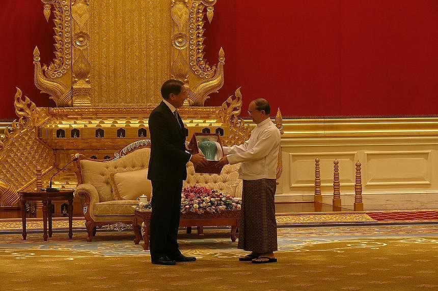 Deputy Prime Minister Teo Chee Hean calling on Myanmar President Thein Sein in Naypyitaw yesterday.