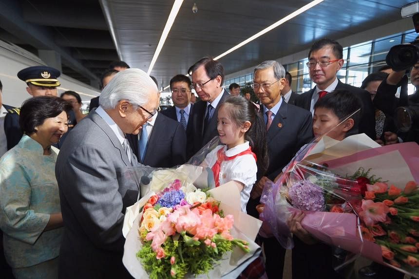 President Tony Tan and Mrs Mary Tan departing for Tianjin. Dr Tan visited the Sino-Singapore Tianjin Eco-City project yesterday and officially opened the Low Carbon Living Lab. He also interacted with Singaporeans living in Tianjin.