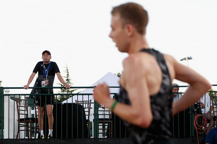 Nike Oregon Project coach Alberto Salazar watching as Galen Rupp raced to his seventh straight 10,000m title in the USA Outdoor Track & Field Championships  last week. The 56-year-old Cuban-born American is under investigation by both the US Anti-Doping A