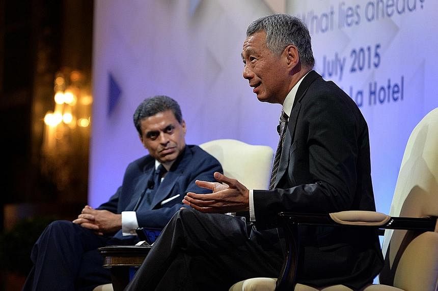PM Lee Hsien Loong at a dialogue hosted by columnist Fareed Zakaria at an Institute of Policy Studies conference yesterday. Asked by Mr Zakaria if Singapore needed to embrace a "culture of disrespect" in order to become more economically vibrant, Mr 
