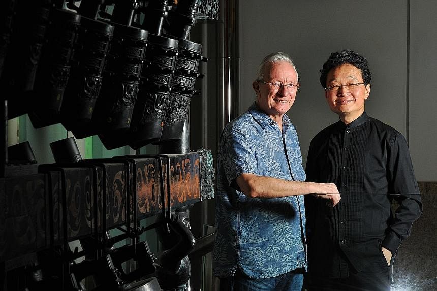 SCO's music director and conductor Yeh Tsung (right) with British composer Eric Watson (left).