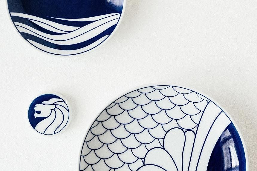 Lifestyle store Supermama's founder Edwin Low (right) has used motifs inspired by the scales and curves of the Merlion on crockery (below right).