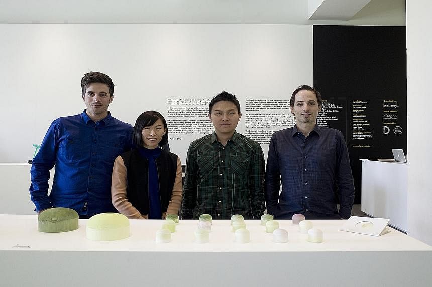 Outofstock's (above from left) Sebastian Alberdi, Wendy Chua, Gabriel Tan and Gustavo Maggio. (Below) A set-up from the Sori Yanagi exhibition in Singapore they designed.