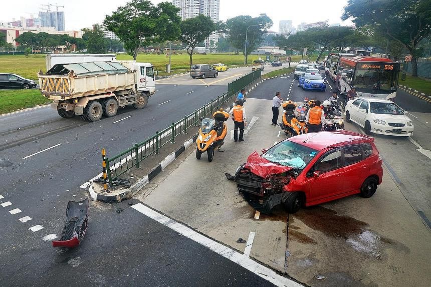 A 27-year-old man was injured in a collision between a tipper truck and a car at the junction of Bukit Batok Road and Bukit Batok West Avenue 3 yesterday afternoon. He was taken, still conscious, to the National University Hospital. Police said they 