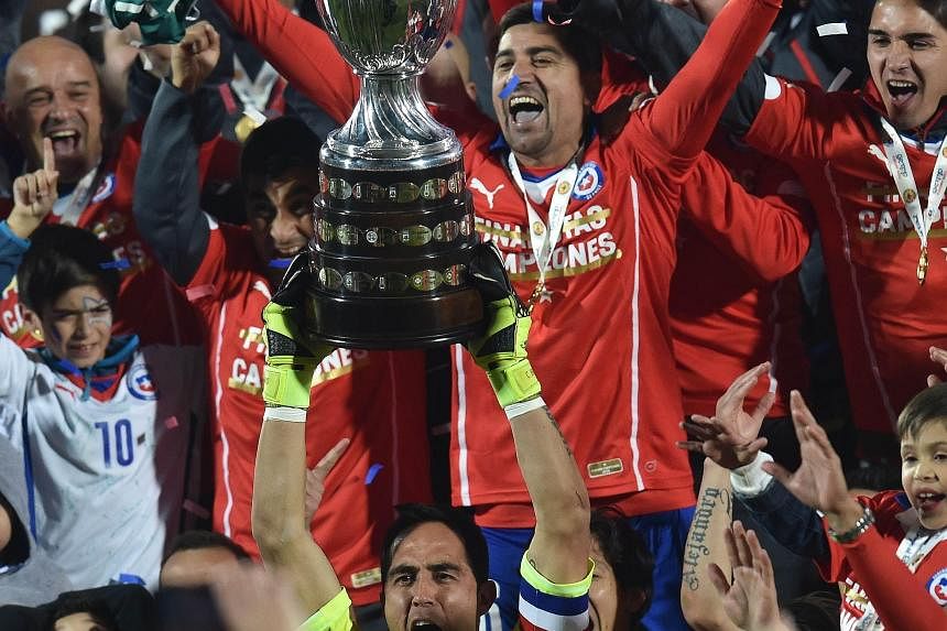 Chilean players celebrating after winning the Copa America.