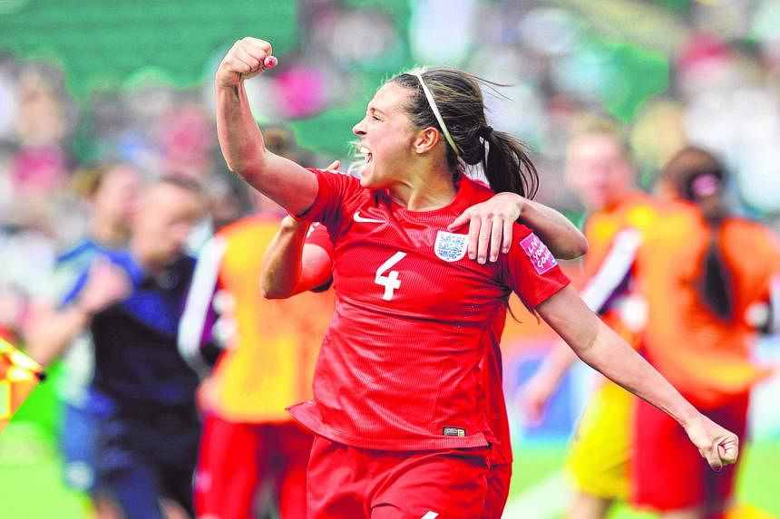 England midfielder Fara Williams celebrating her 108th-minute penalty against Germany that gave her team a third-place finish in the Women's World Cup on Saturday. The match went into extra time at 0-0 and England were awarded a penalty after Lianne 
