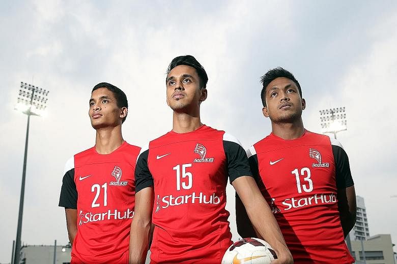 The LionsXII dazzled in their last outing, with a 3-0 win over Kelantan on Saturday, and much of the credit for their display was down to the midfield trio of (from left) Safuwan Baharudin, Shahdan Sulaiman and Izzdin Shafiq. Coach Fandi Ahmad was un