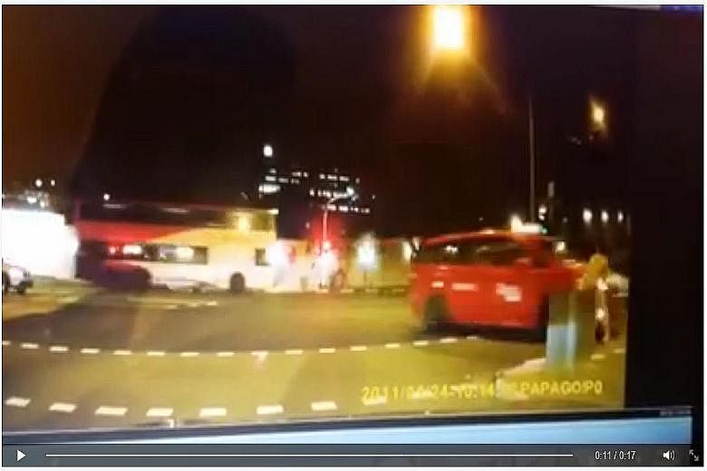 A screen grab shows Ms Elise Tay jogging at the junction of Jalan Bukit Merah and Kampong Bahru Road and the taxi turning onto the road and hitting her. The taxi driver did not stop after the accident.