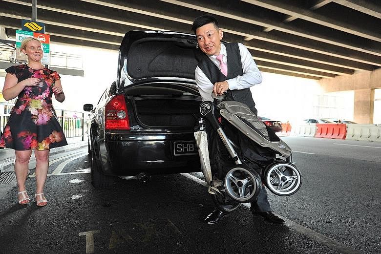 Sixteen taxi drivers, including 51-year-old Andrew Lee (above), gathered at the OG Building taxi stand in Upper Cross Street on Tuesday. But they were not there to wait for passengers. Instead, they were there to participate in The Great Stroller Cha