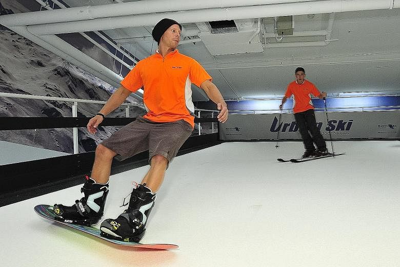 A conveyor belt simulates the experience of skiing at Urban Ski.