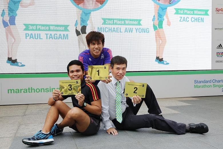 From left: Paul Tagam, 54, Zac Chen, 33, and Michael Auyong, 52, are the first three online registrants for the StanChart marathon.