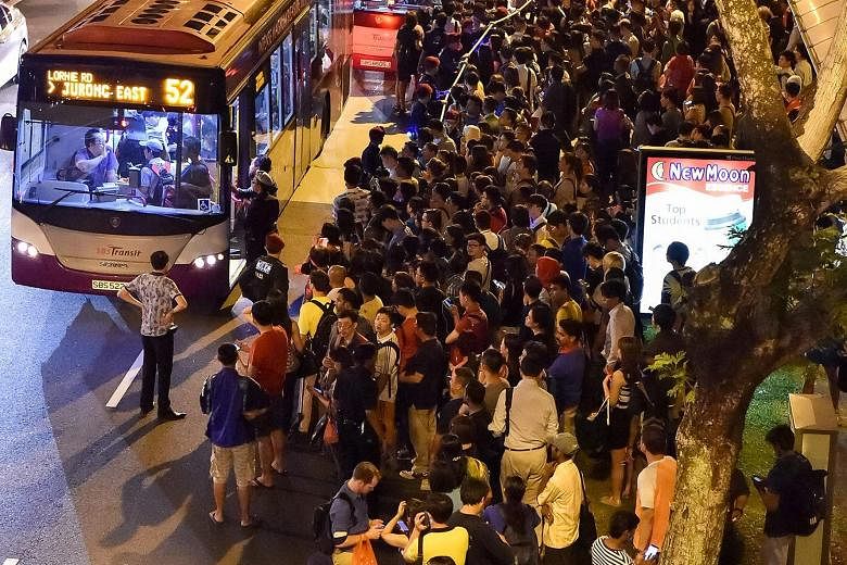 The scene outside Bishan MRT station on Tuesday night. More than 250,000 commuters were affected by the breakdown.