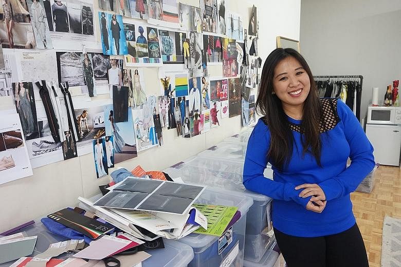 Ms Denise Lee, 33, the owner of fitness line Alala, at her office in New York's Garment District. A-list celebrities such as Ellie Goulding, Reese Witherspoon and Naomi Watts have been photographed in Alala outfits.