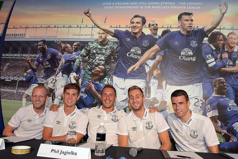 From left: Everton players Steven Naismith, John Stones, Phil Jagielka, Gerard Deulofeu and Seamus Coleman at the Chang event for a fans' meet-and-greet session.