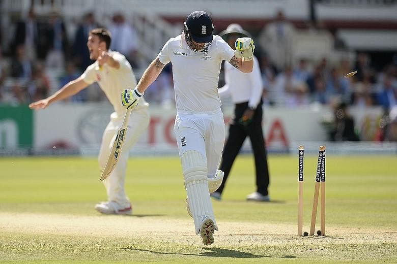 Ben Stokes' schoolboy error sees him run out for a duck after failing to ground his bat, as Mitchell Johnson's throw from mid-wicket hits the stumps. England's top-order batsmen again failed to fire but unlike in Cardiff in the first Test, the middle