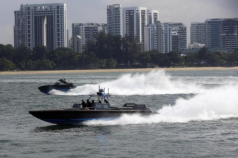 Seen here are the new PK-class high-speed interceptors in action. Propelled by twin high-powered engines, they can hit 55 knots - 5 knots faster than before. Also joining the coast guard fleet are new patrol interdiction boats. These can reach 45 kno