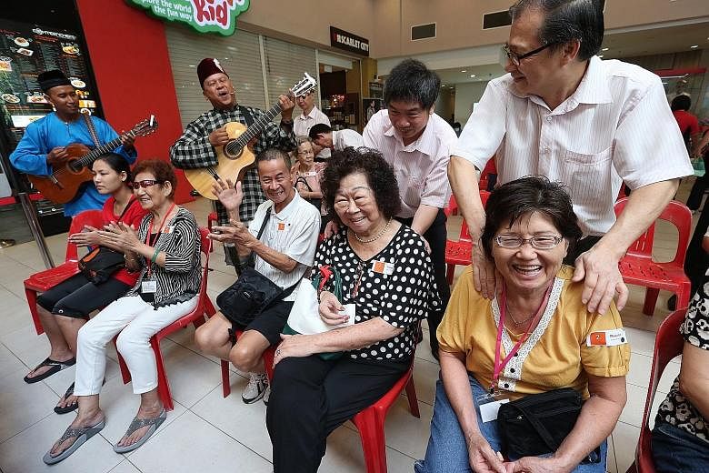 It was a bright and cheery morning of free massages, haircuts and health screenings for some 80 elderly residents from Ang Mo Kio GRC yesterday. The seniors, who are under the care of Thye Hua Kwan Moral Society, also had a wholesome breakfast at NTU