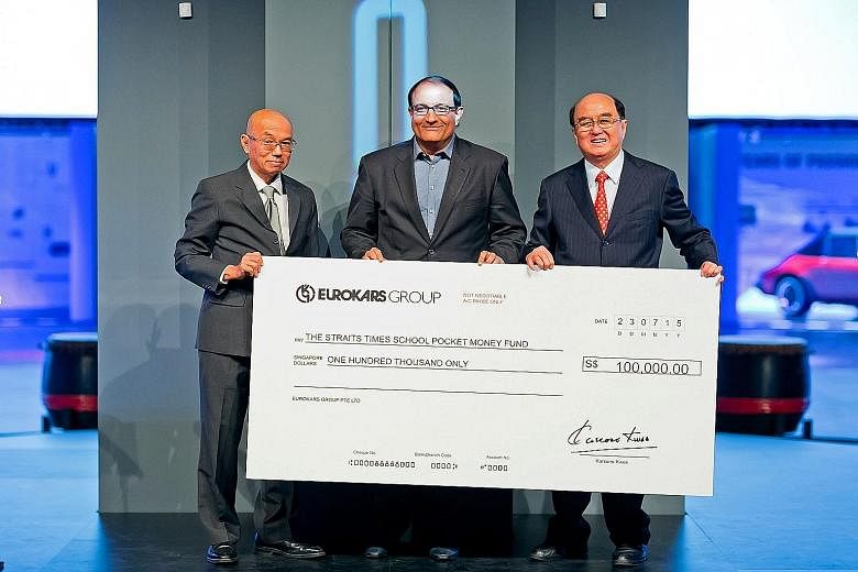 The Eurokars group of companies donated $100,000 to The Straits Times School Pocket Money Fund (SPMF) on Thursday as part of celebrations to mark its subsidiary Stuttgart Auto's 30th anniversary and Singapore's Golden Jubilee. A cheque was presented 