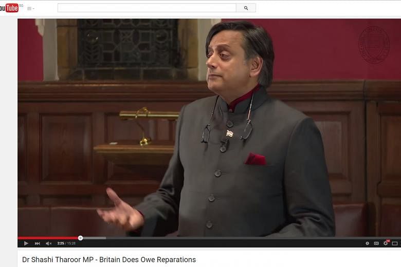 Mr Shashi Tharoor had, in a debate organised by the Oxford Union in May, said that Britain should make reparation to India and other former colonies for its decades of imperial rule.