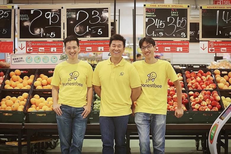 Founders of honestbee (from left) Mr Isaac Tay, head of products, Mr Joel Sng, CEO, and Mr Jonathan Low, country manager (Singapore).