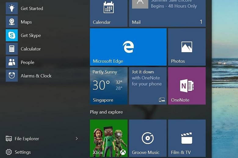 Clockwise from above: The facelifted Windows Store; the Start menu with a left panel showing frequently used apps, File Explorer and the revamped Settings apps; Microsoft's alternative to Flipboard; and Action Center, which displays notifications fro