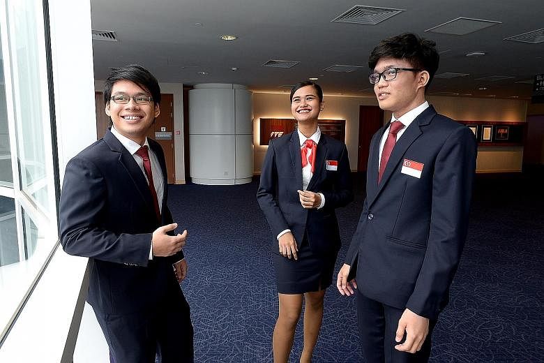 Singapore's team for the WorldSkills contest include (from far left) Muhammad Mahmoud Abdullah Ng, Farisha Dhamiera Bohari and Muhammad Miqdad Mazlan.
