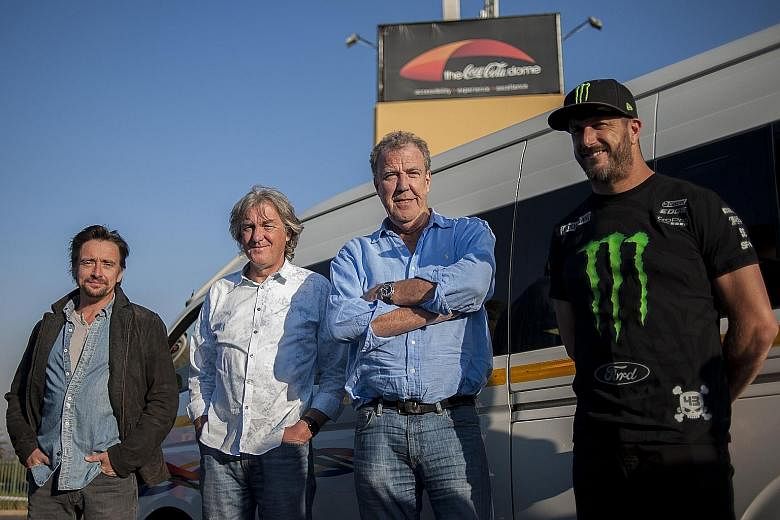 Former Top Gear host Jeremy Clarkson (left) will be hosting a new show for Amazon's subscription service with former co-hosts Richard Hammond (far left) and James May (centre).