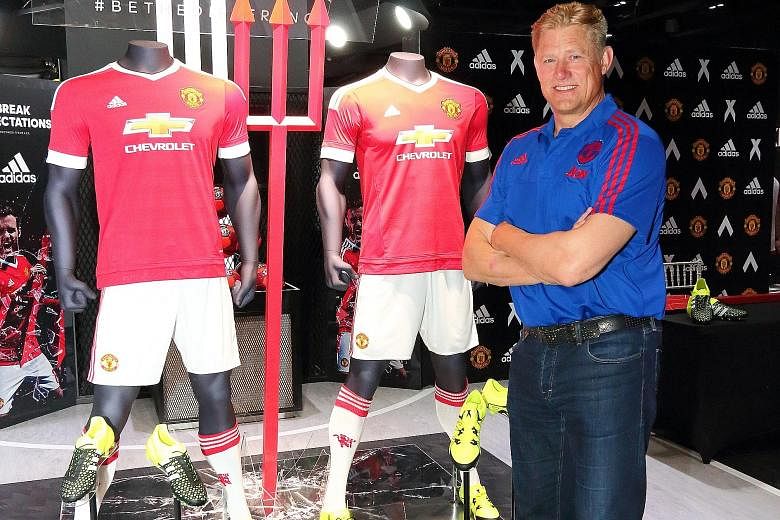 Left: Big stars who join Manchester United, such as Bastian Schweinsteiger, will find that reputation counts for little at Old Trafford, if they cannot perform, warns Peter Schmeichel. Below: Schmeichel at the launch of the club's new adidas kit at K