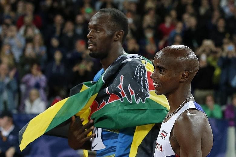 Olympic champions Usain Bolt (above left) from Jamaica and Mo Farah from Britain tested clean, but 10 golds handed out at the 2012 Olympics have been called into question. US sprinter Justin Gatlin after his 100m win at the IAAF Diamond League meet i